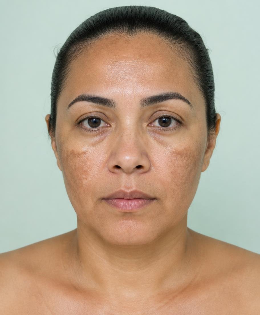 Aparência da pele antes da rotina de cuidados — simulação